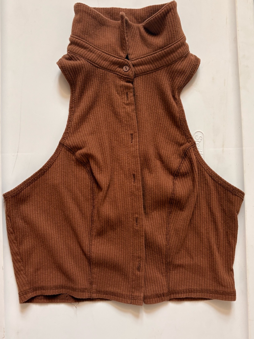 Urban Outfitters Brown Ribbed Sleeveless Button-Front Crop Top